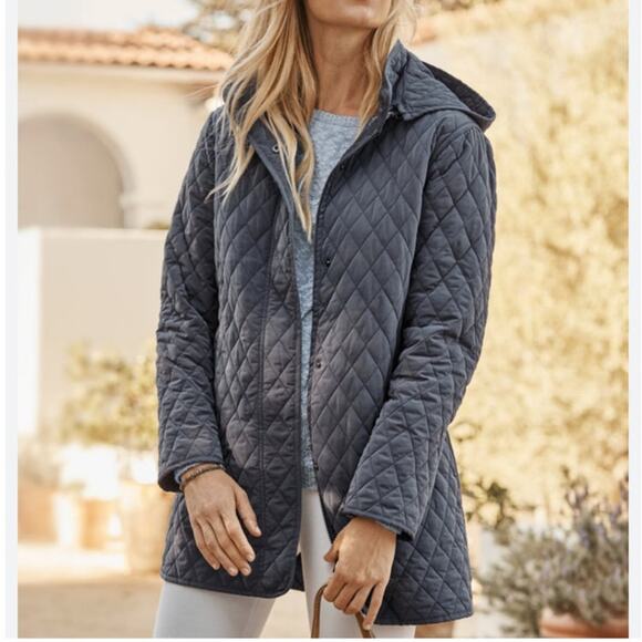 Garnet Hill Jackets & Blazers - Garnet Hill Essential Quilted Coat Jacket Womens 8 Gray Pockets Outdoor NO HOOD